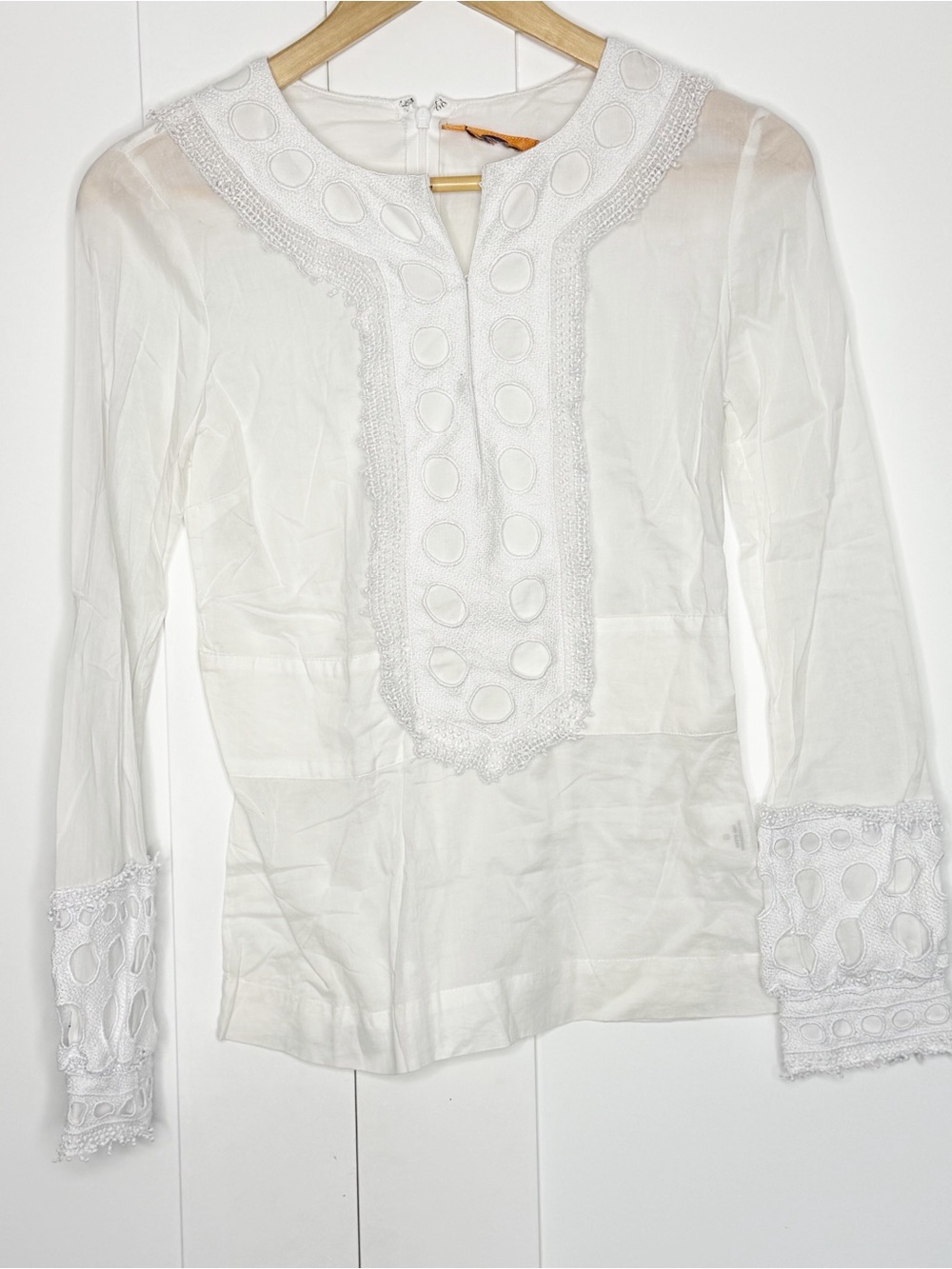 Tory Burch 100% Cotton Long Sleeve embroidered Top 2 XS white Shirt Blouse - Picture 2 of 11